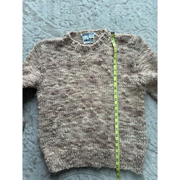 Chunky Hand Knit Wool Sweater Women’s M Beige Textured Bobble Knit Cozy Pullover - Picture 6 of 7